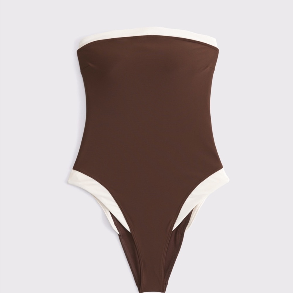 A&F Brown and Cream Strapless Swimsuit - Picture 4 of 8